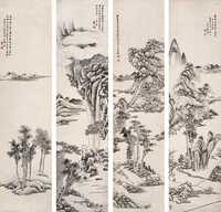 张世禄 1874年作 山水 屏条